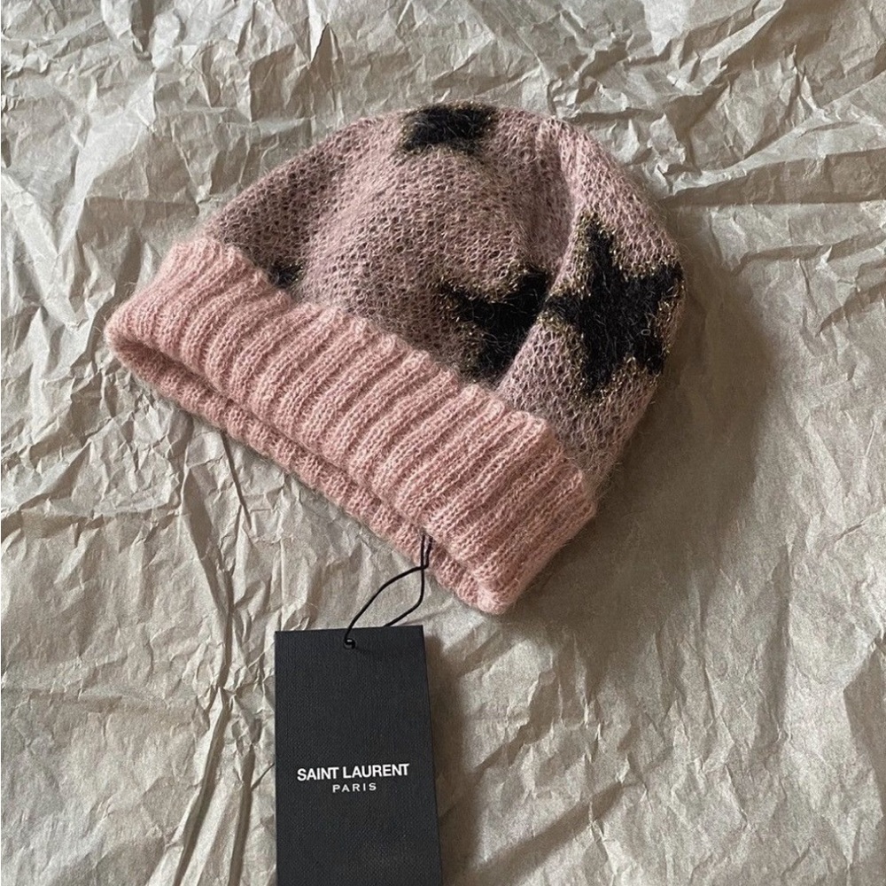 Saint Laurent x Heidi Slimane FW13 Pink Mohair Star Beanie hat
